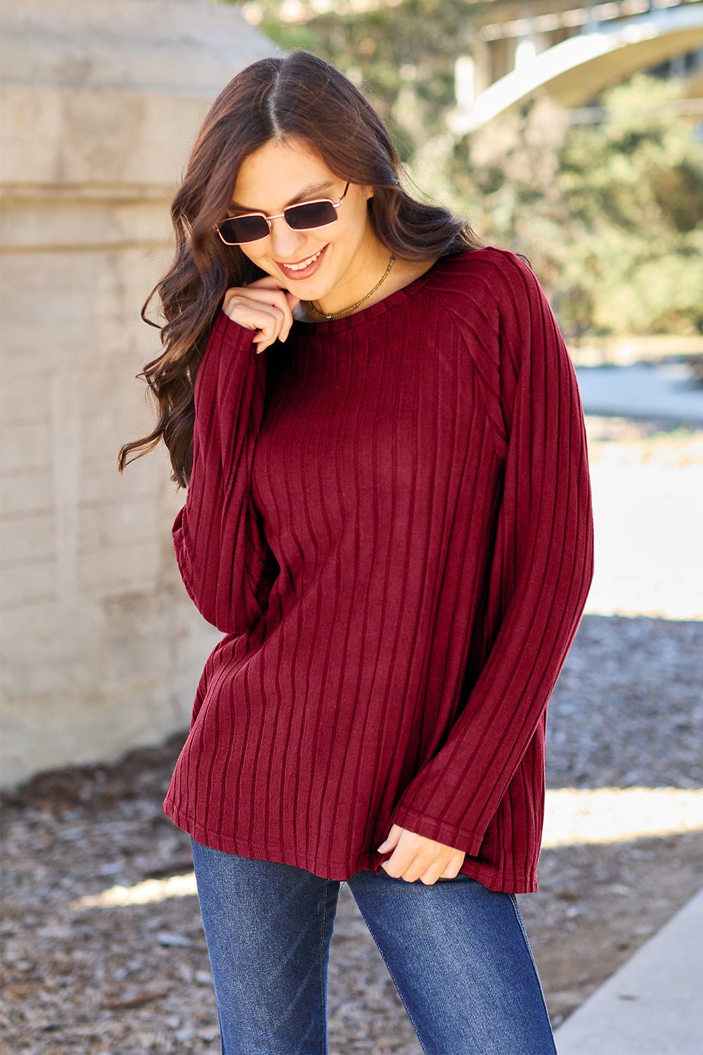 Scarlet Basic Bae Full Size Ribbed Round Neck Long Sleeve Knit Top 1