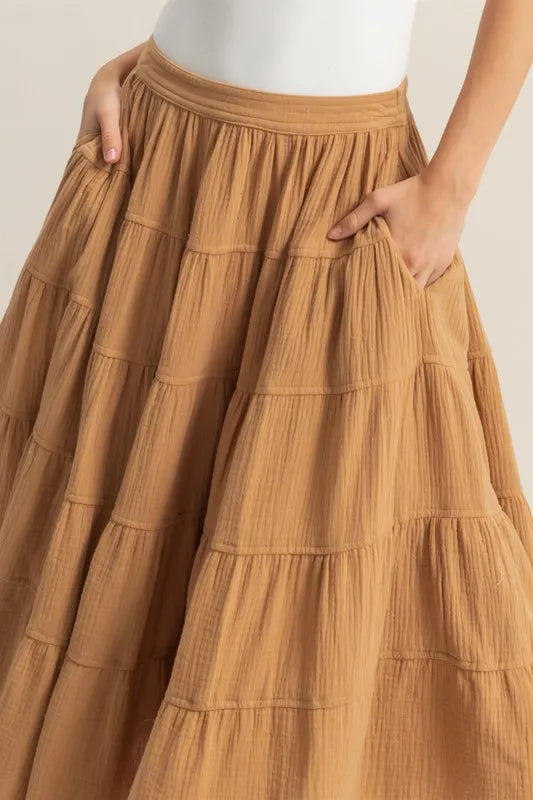 Hyfve Double Gauze Tiered Midi Skirt With Pockets 2