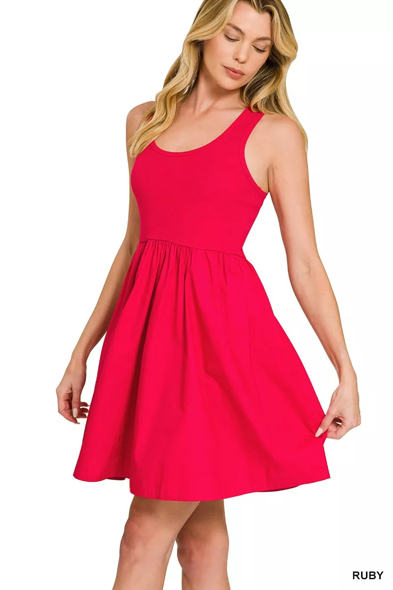 Ruby Zenana Combined Knit Woven Midi Dress 1