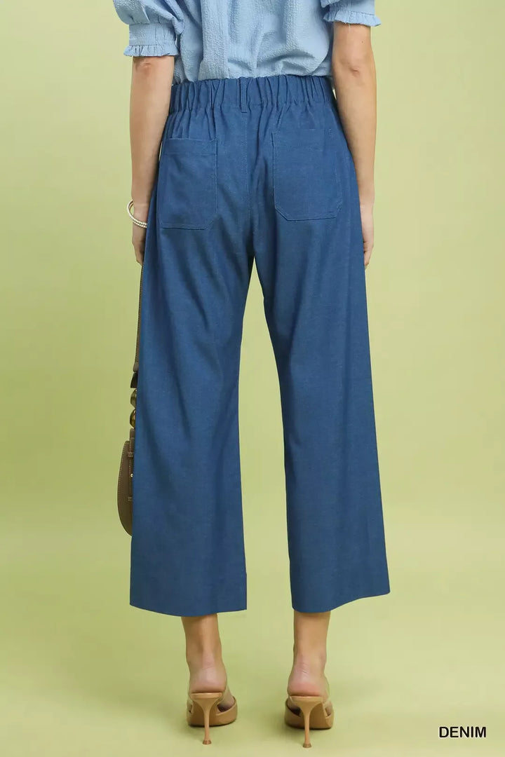 Denim Umgee Denim Wide Leg Crop Pants With Front Pockets