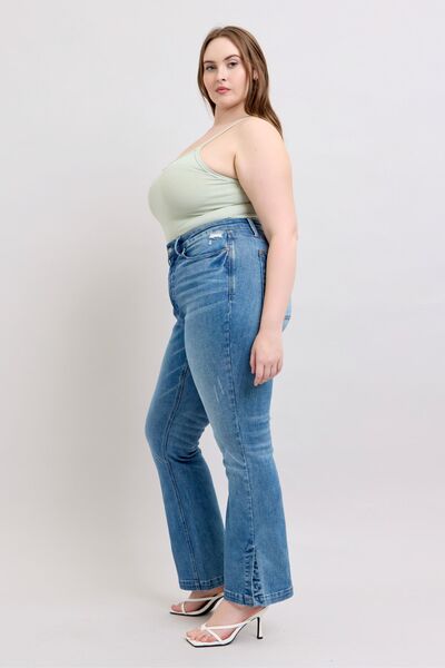 Judy Blue Hw Tummy Control Vintage Wash Side Slit Slim Boot Jeans