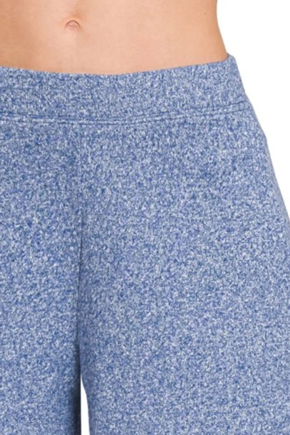 Lt Navy Zenana Soft Melange Hacci Elastic Waisted Shorts