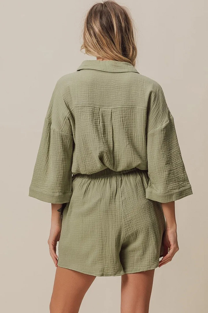 Bibi Crinkle Gauze Shirt And Short Set