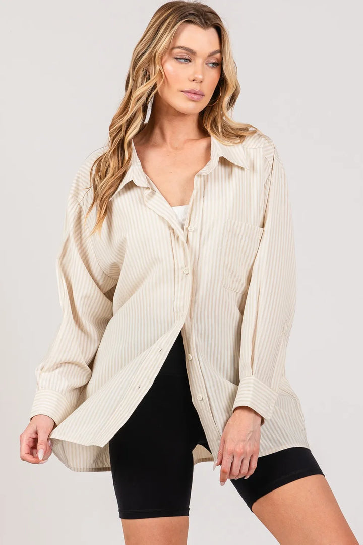 Sage Fig Striped Button Up Long Sleeve Shirt