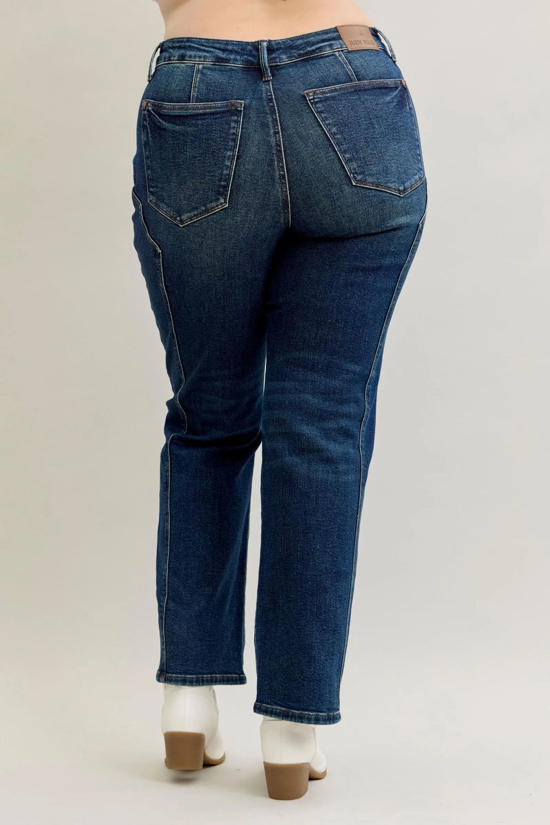 Dark Judy Blue Full Size Seam Detail Straight Leg Jeans Plus Size