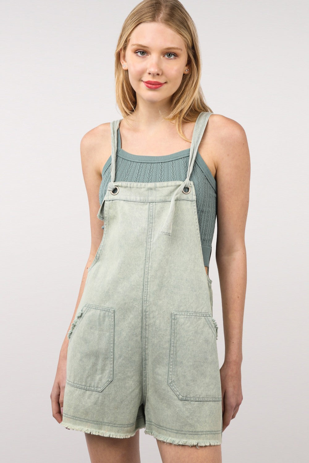 Sage Very J Washed Frayed Hem Denim Overall