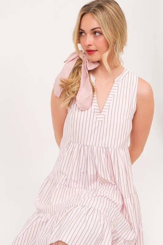 Lime N Chili Striped Sleeveless V Neck Tiered Dress 1