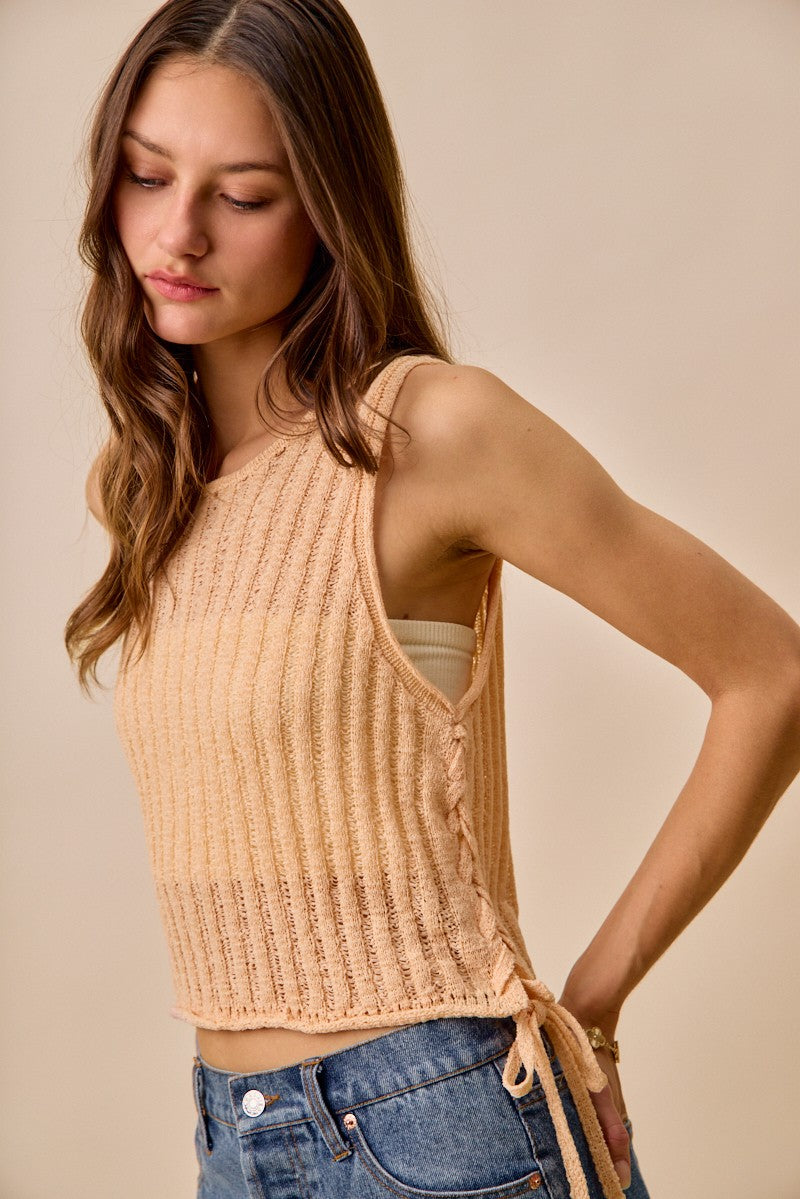 Peach So Me Low Gauge Pointelle Lightweight Sweater Tank Top