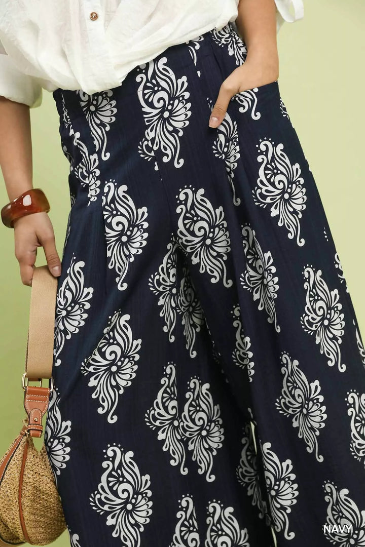 Umgee Abstract Print Wide Leg Pants