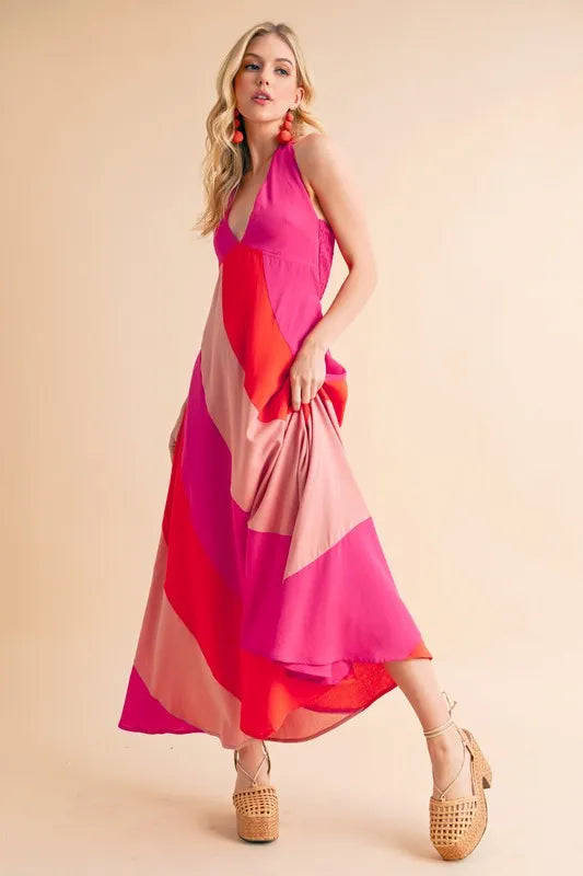 Aemi Co Color Block Sleeveless Maxi Dress