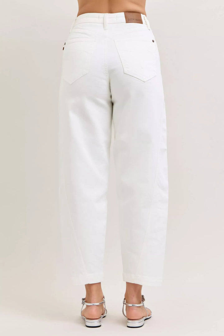 Wht Judy Blue High Waisted Rigid Magic Panel Barrel Jeans