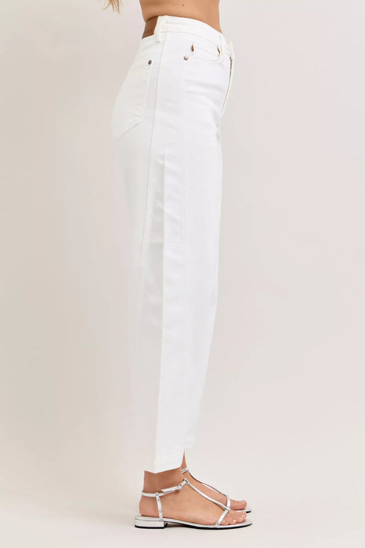 Wht Judy Blue High Waisted Rigid Magic Panel Barrel Jeans