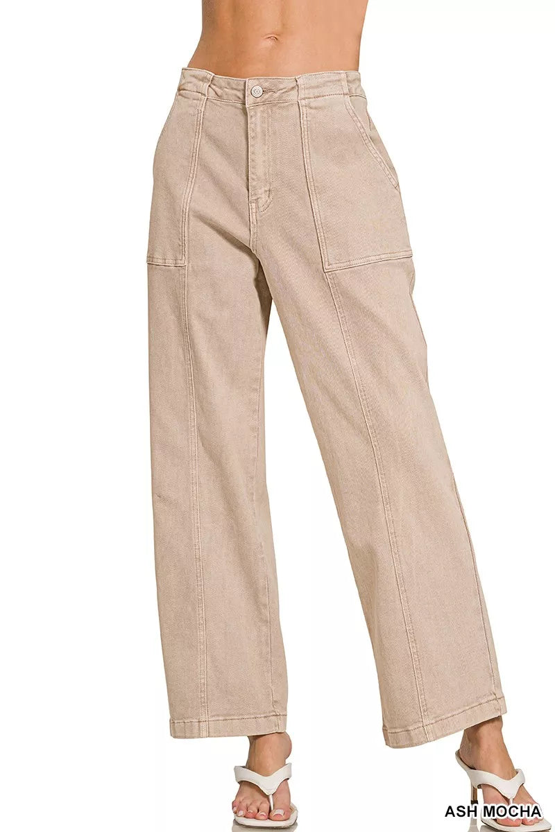 Ash Mocha Zenana Straight Leg Utility Pocket Jeans 2