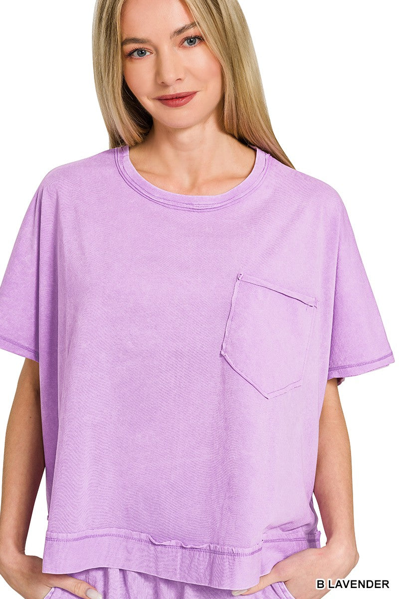 Zenana Acid Washed Oversized Top Shorts Set 1