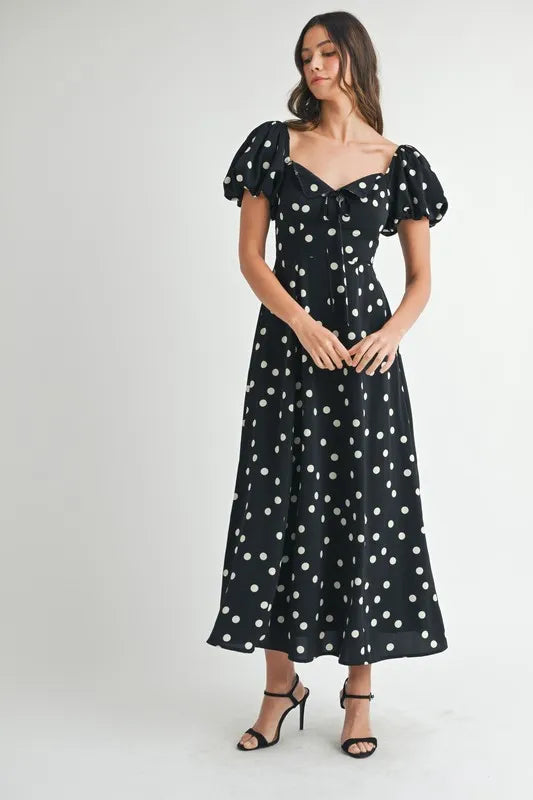 Mable Polka Dot Puff Sleeve Midi Dress 1