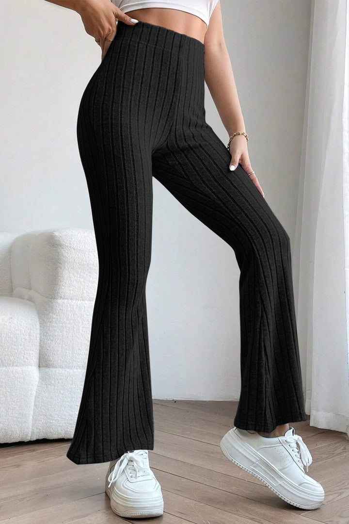 Black Basic Bae Full Size Ribbed High Waist Flare Pants