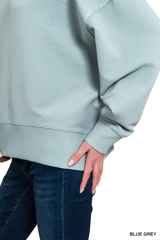 Zenana Ribbed Balloon Sleeve Sweatshirt