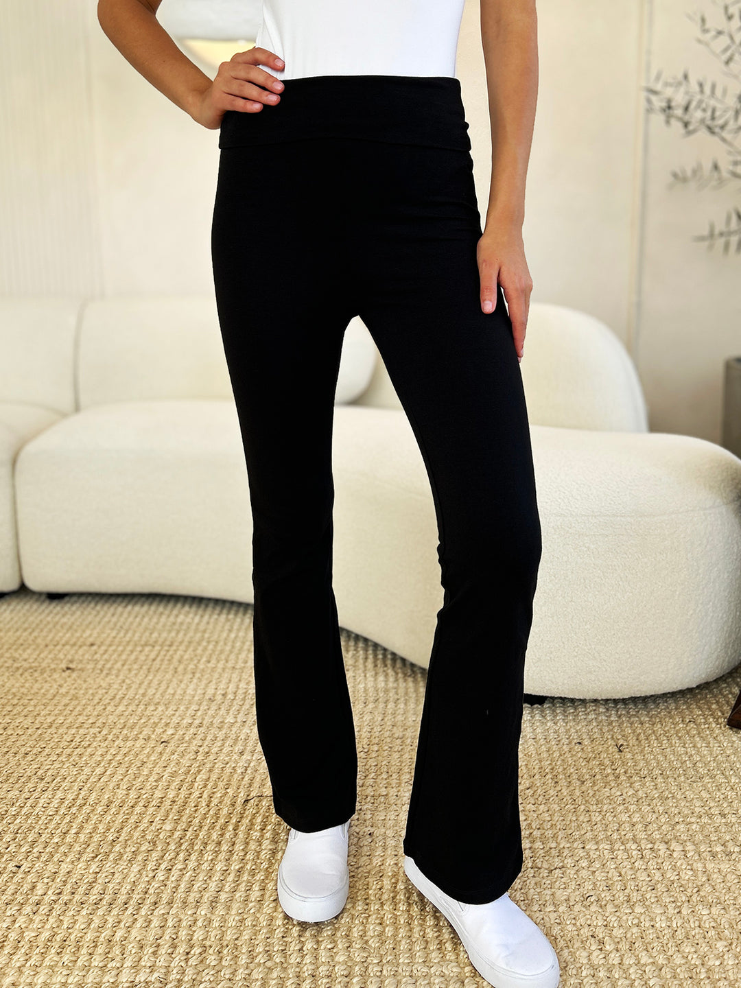 Black Zenana Full Size High Waist Wide Waistband Bootcut Active Pants