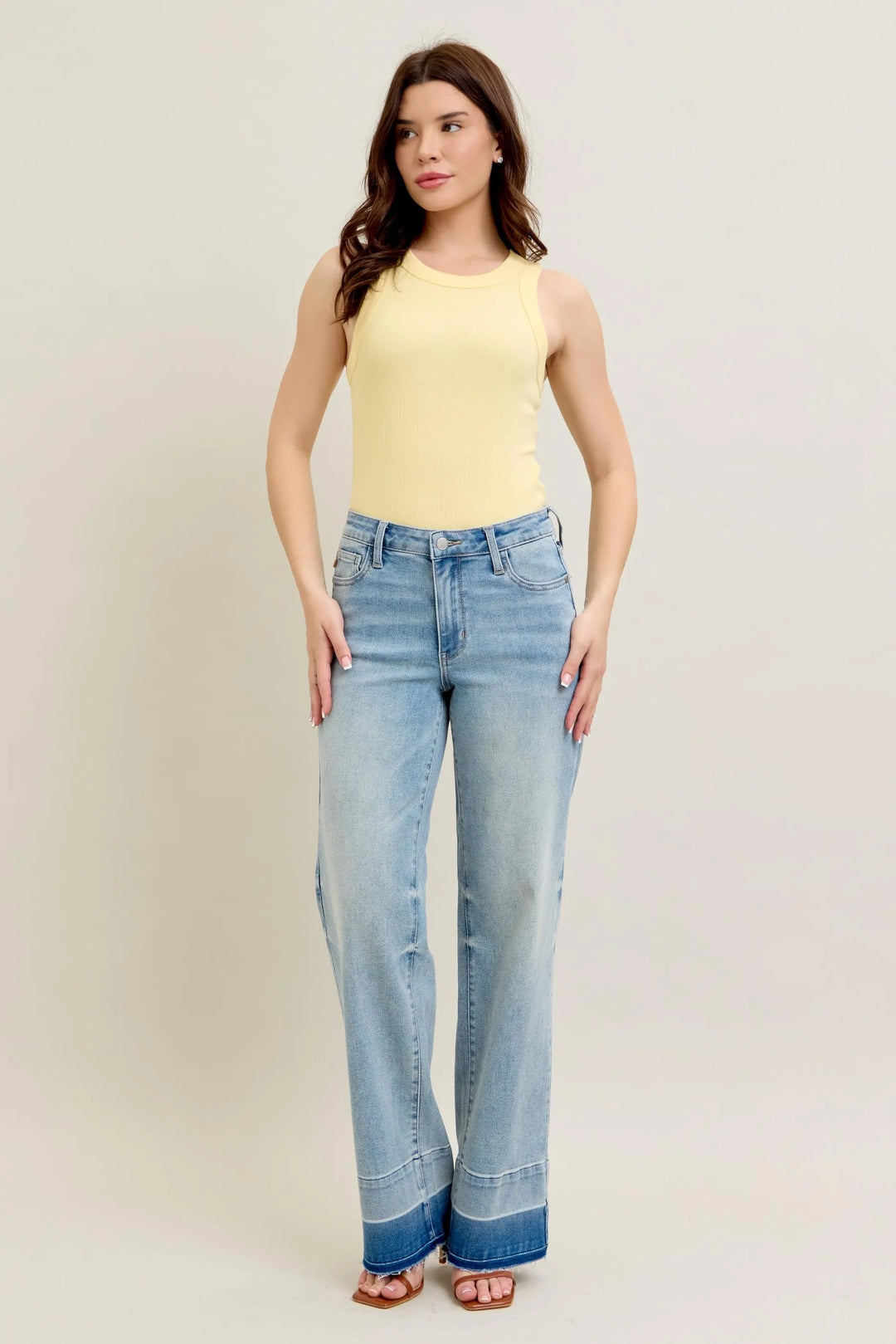 Lt Judy Blue Full Size Mr Release Hem Wide Leg Jeans Plus Size