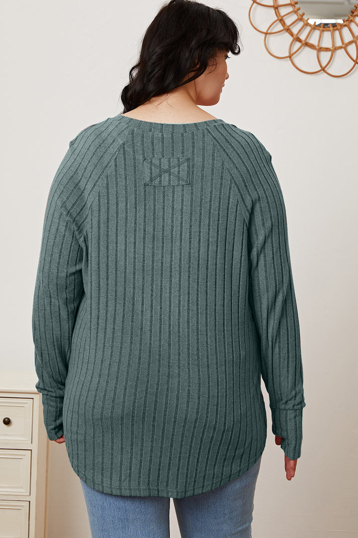 Turquoise Basic Bae Full Size Ribbed Thumbhole Sleeve T Shirt