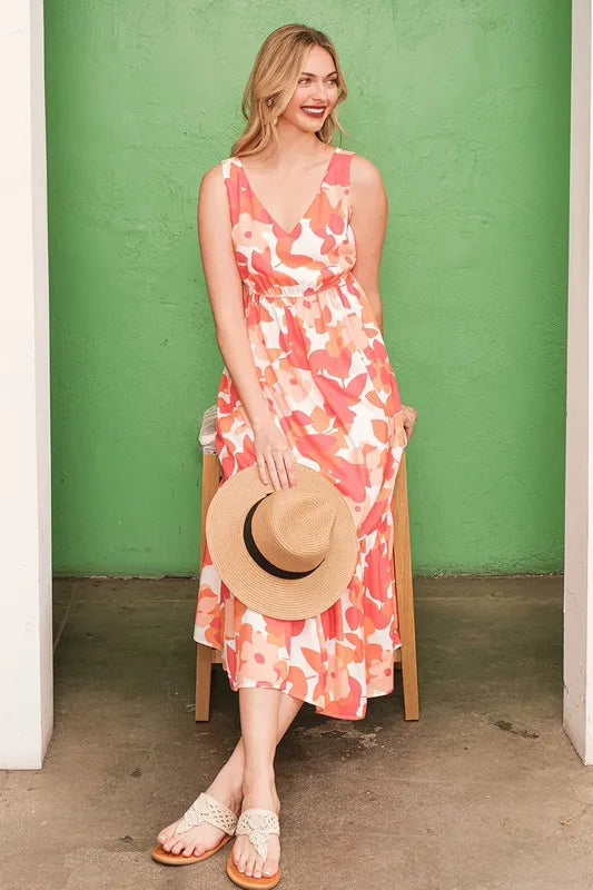 Lime N Chili Sleeveless Floral Print V Neck Midi Dress 1