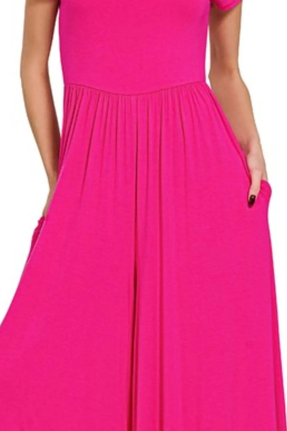 Hot Pink Zenana Double Layered Short Sleeve Jumpsuits 3