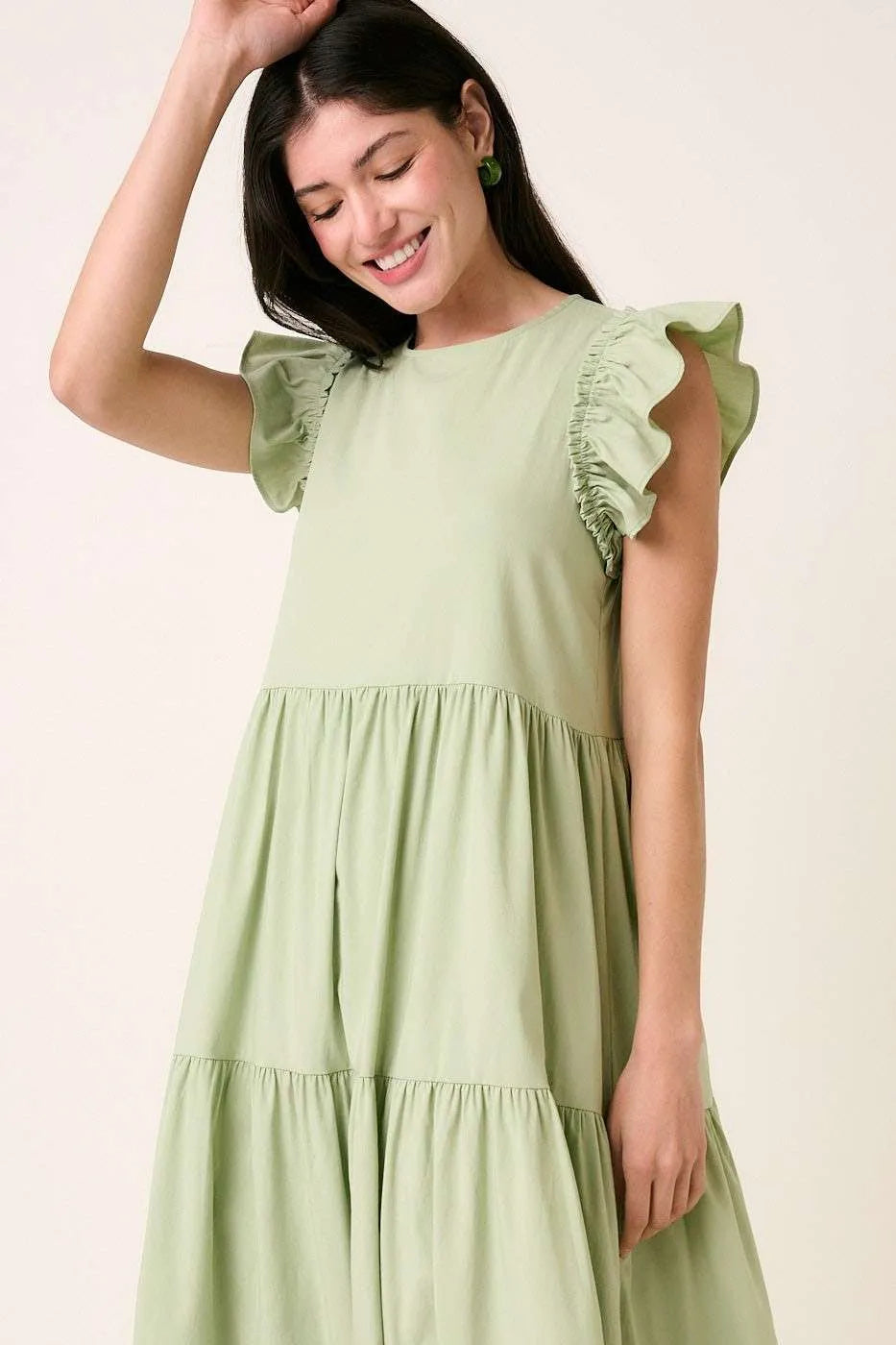 Sage Mittoshop Ruffle Short Sleeve Tiered Maxi Dress