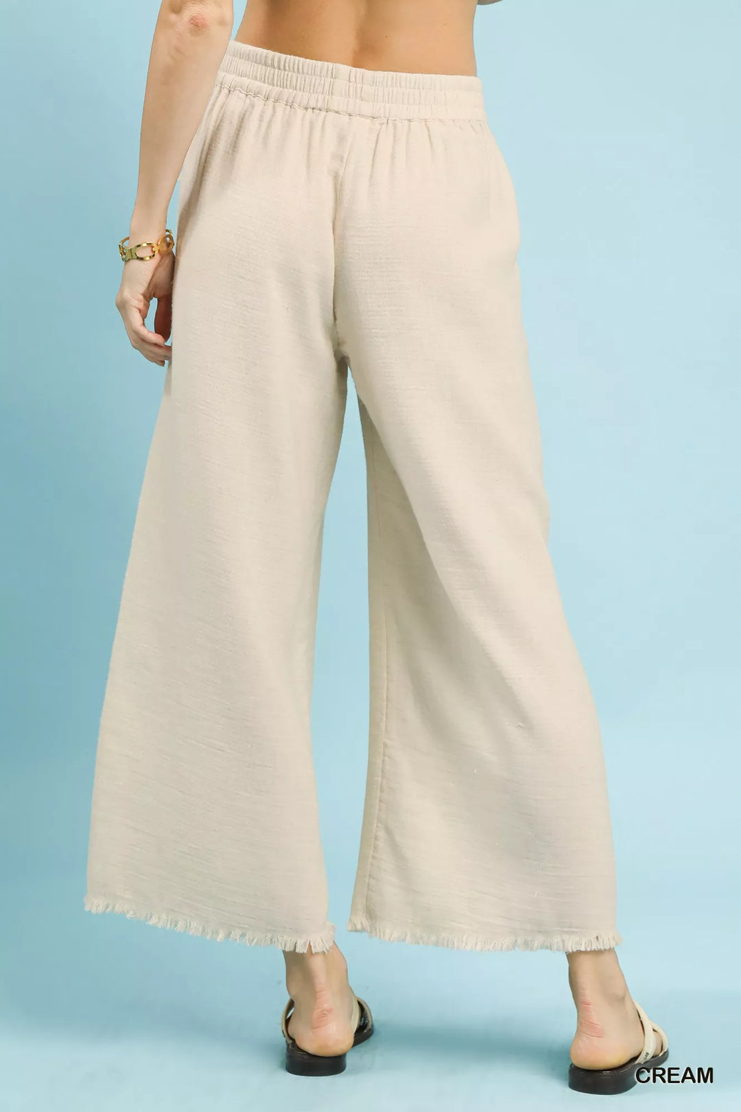 Cream Umgee Frayed Hem Wide Leg Pants 1