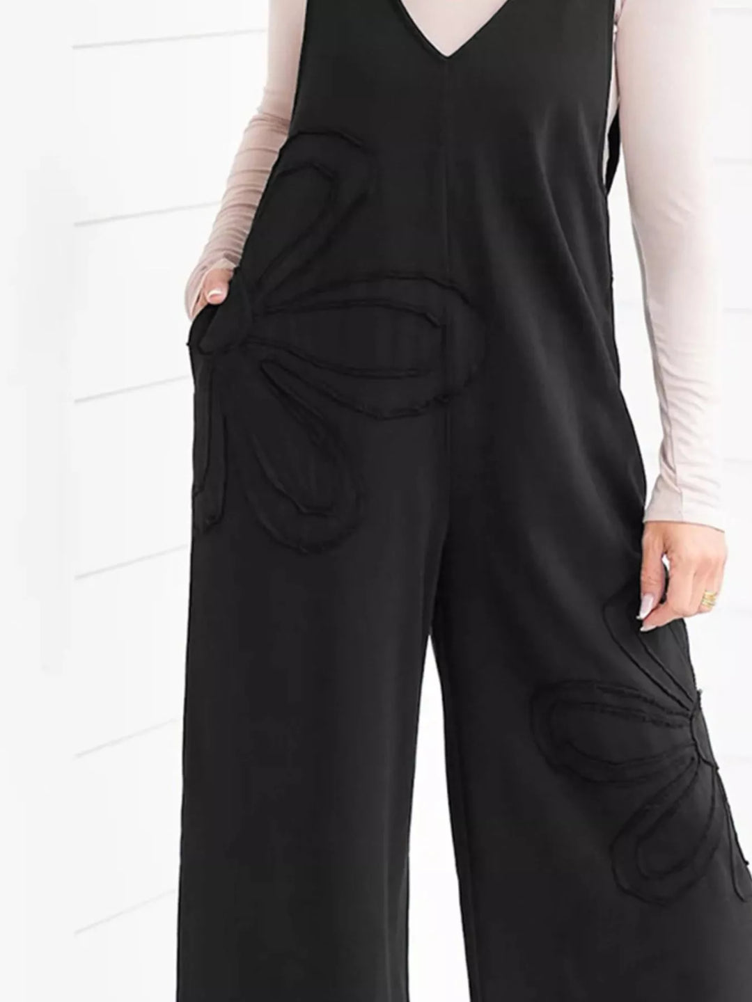 Black V Neck Wide Leg Jumpsuit 1