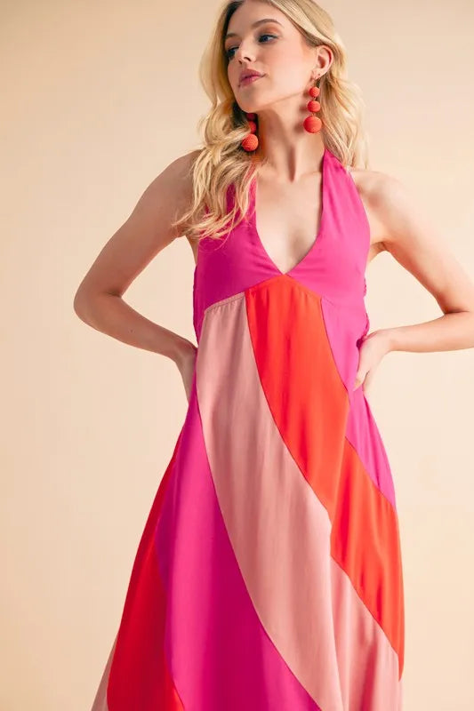 Aemi Co Color Block Sleeveless Maxi Dress