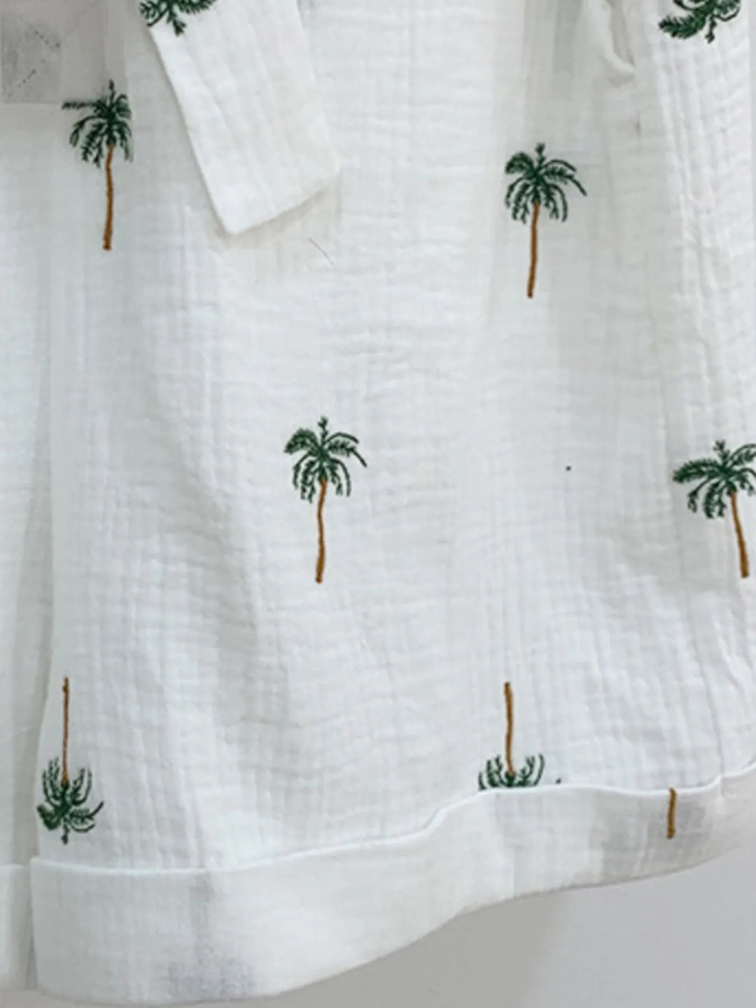 Palm Tree Print Short Sleeve Button Up Romper With Belt