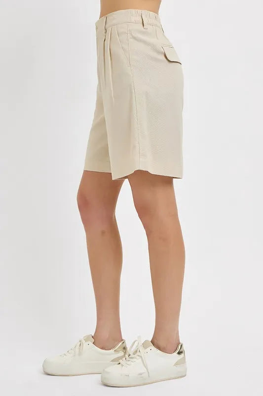 Taupe Risen High Rise Pleated Front Shorts 1