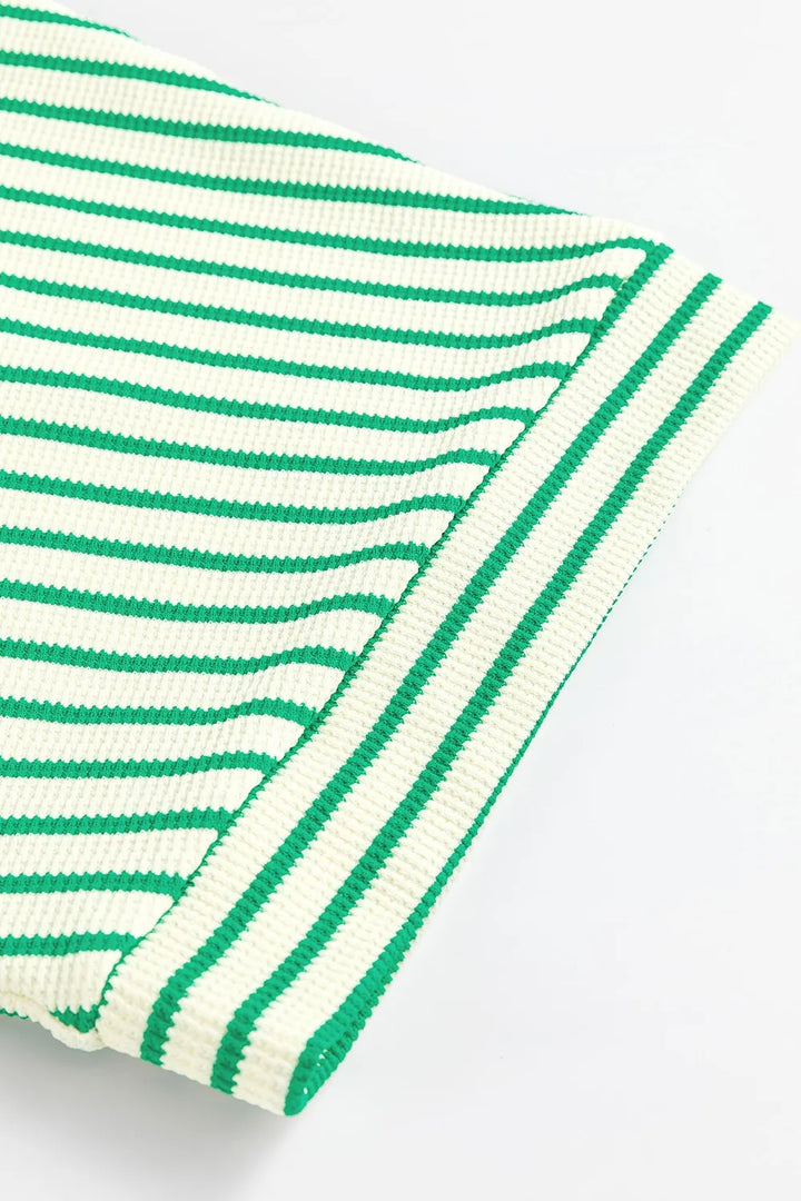 Striped Half Sleeve Tie Waist Romper