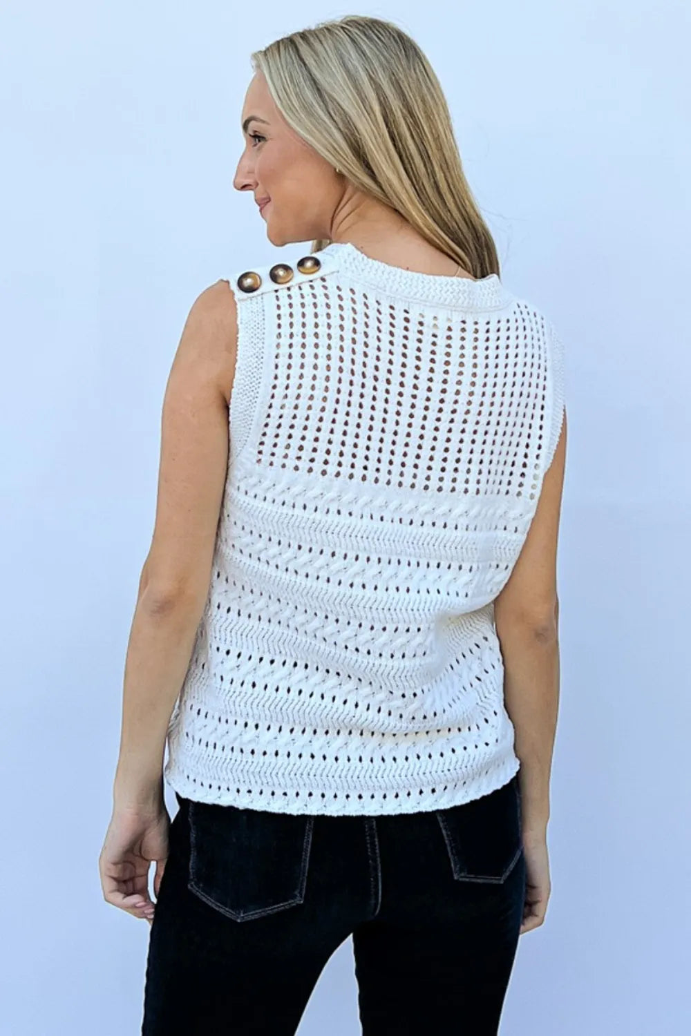 Ivory And The Why Hollowed Out Buttoned Tank
