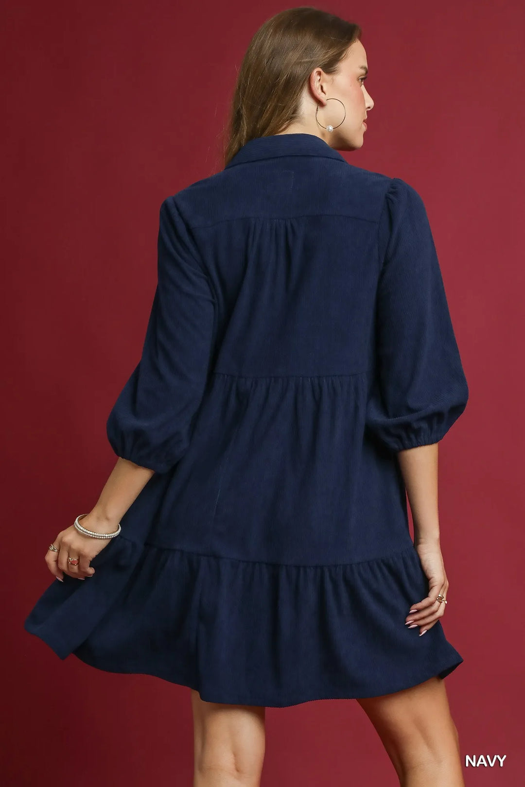 Umgee Tiered Corduroy Mini Dress With Balloon Sleeves 1