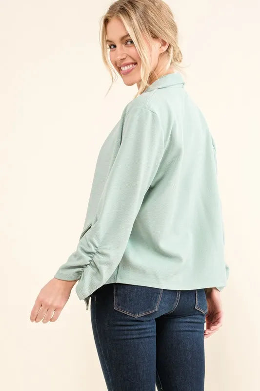 And The Why Stretch Non Wrinkled Basic Open Front Blazer