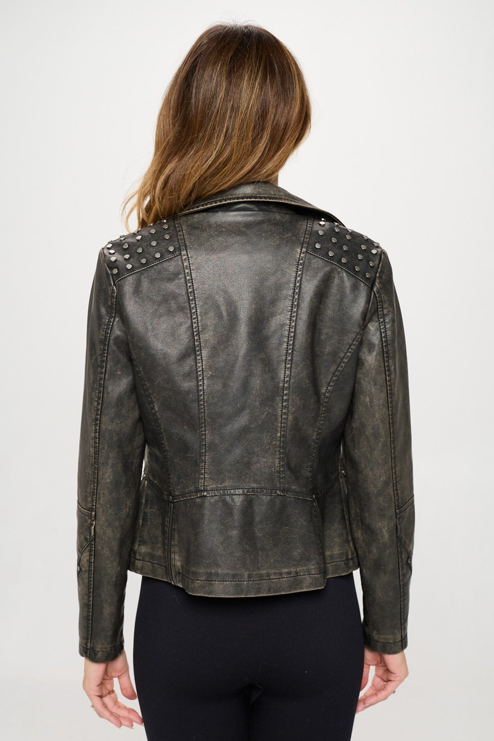 Brown Coalition La Studded Classic Moto Faux Leather Jacket 1