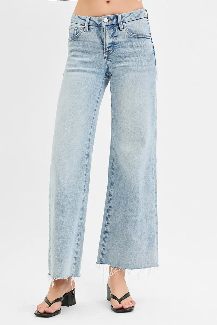 Light Risen Full Size Tummy Control Low Rise Wide Leg Raw Cut Hem Jeans Plus Size