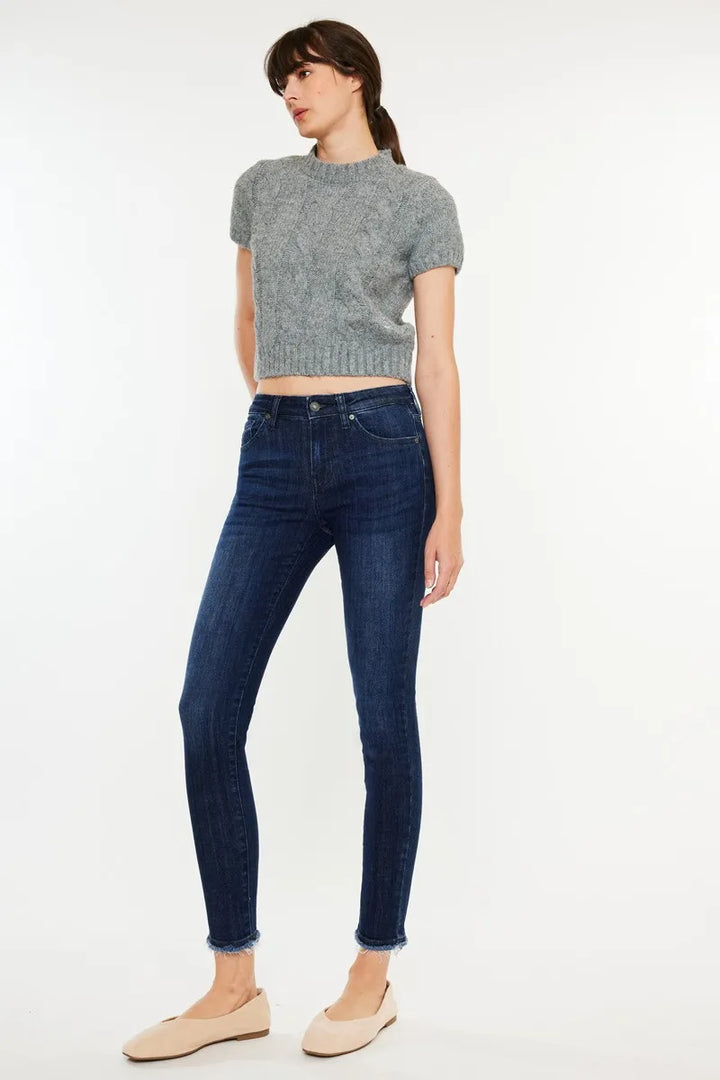 Dark Kancan High Rise Slim Fit Raw Hem Ankle Jeans