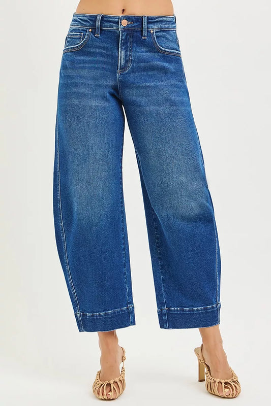 Dark Risen Mid Rise Crop Barrel Jeans