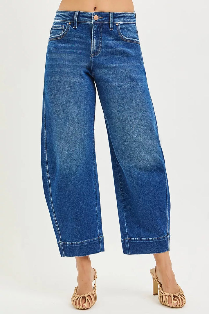 Dark Risen Mid Rise Crop Barrel Jeans