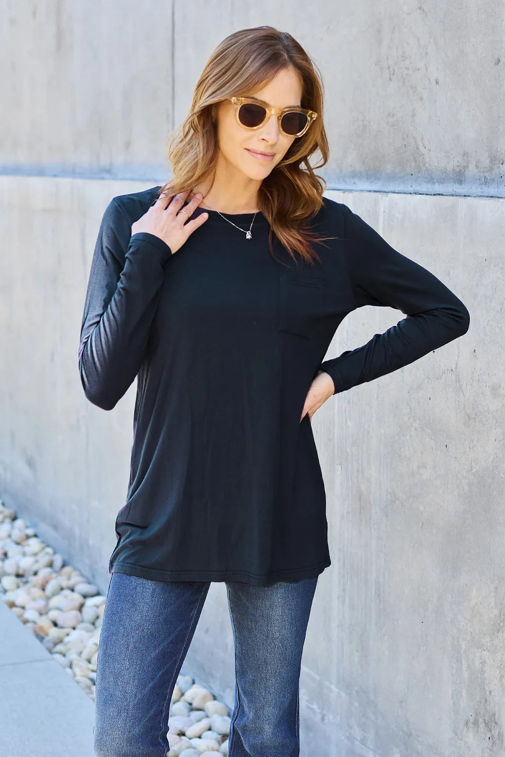Chocolate Basic Bae Full Size Round Neck Long Sleeve Top 1