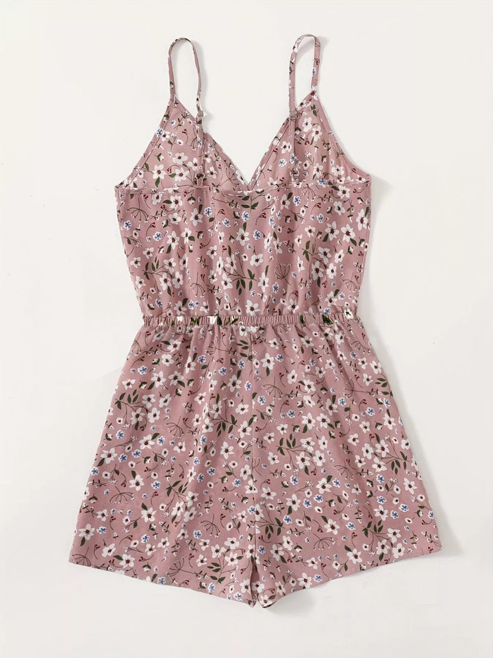Floral Print Spaghetti Strap Romper 1