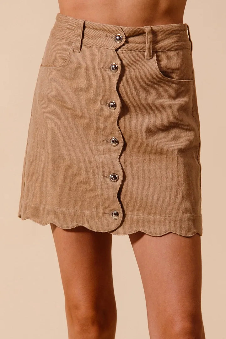 Taupe So Me Scallop Buttoned Front Corduroy Mini Skirt 4