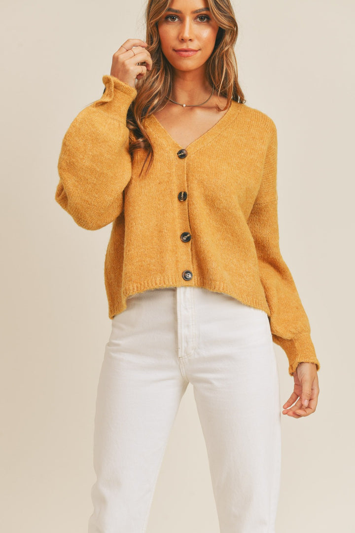 Mustard Mable Long Sleeve Button Down Sweater Cardigan 1