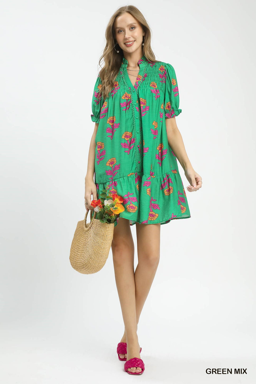Umgee Floral Print Babydoll Dress