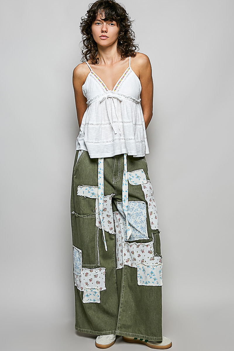 Pol V Neck Embroidered Trim Ruffled Cami 3