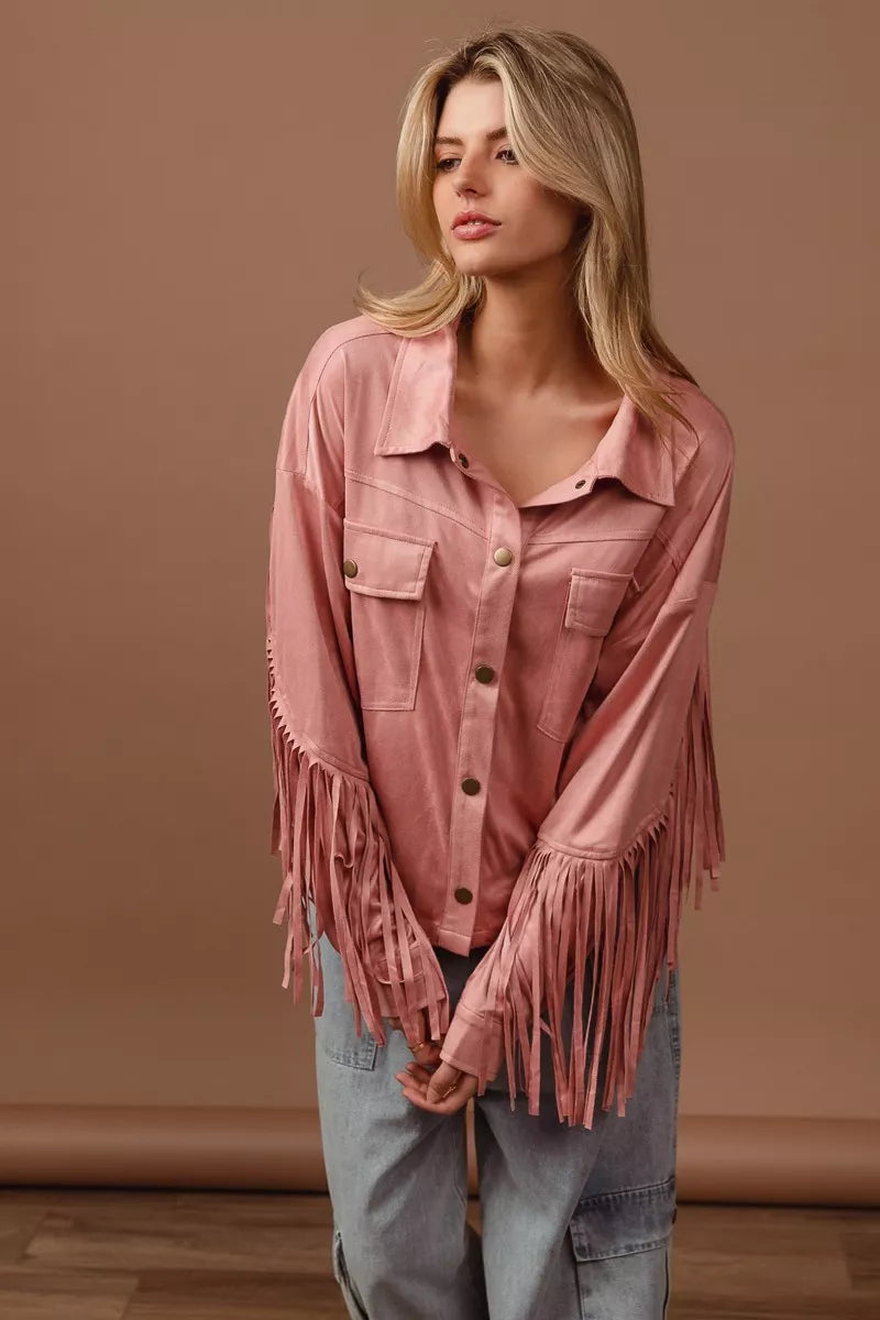 Blush Bibi Suede Fringe Long Sleeve Jacket 1