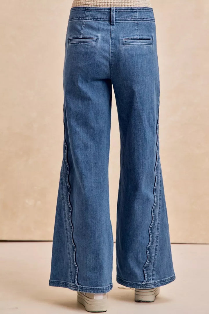 Denim Bibi Wavy Side Edge Detail Lined Wide Leg Jeans