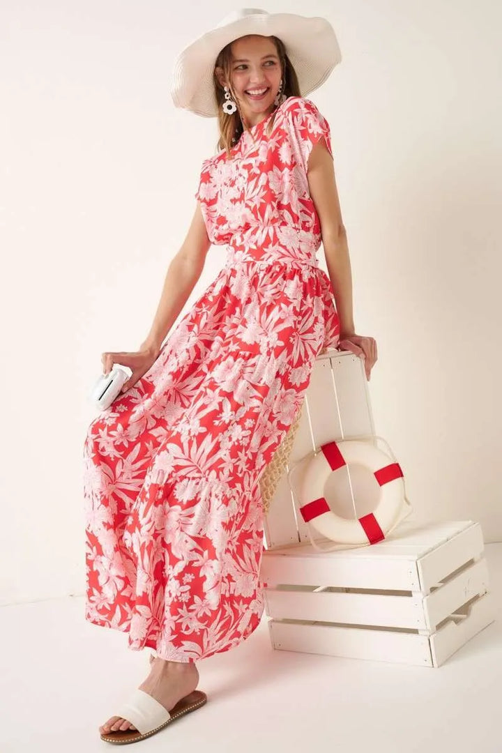 Coral Mittoshop Tropical Print Top And Skirt Set